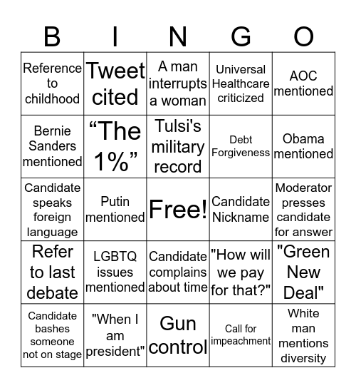 Dem Debate Bingo Round 2: Night 2 Bingo Card
