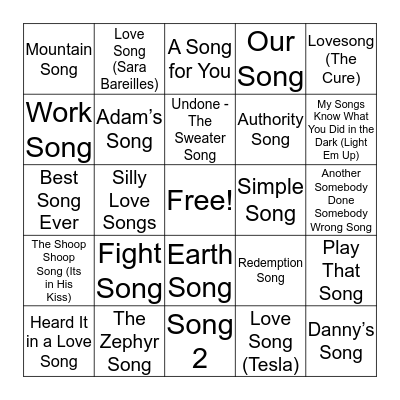 “Song” Songs Bingo Card