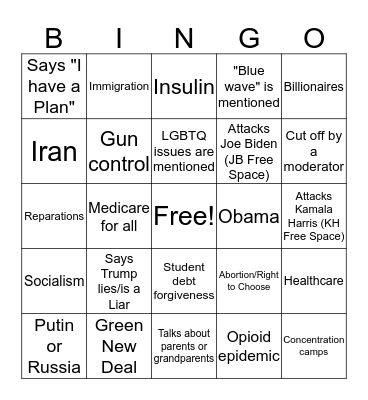 Democratic Debate June 2019: Night 1 Bingo Card
