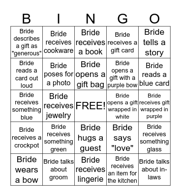 Bridal Shower Bingo Card