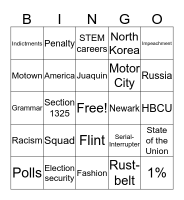 Debate Watch 2020 Bingo Card