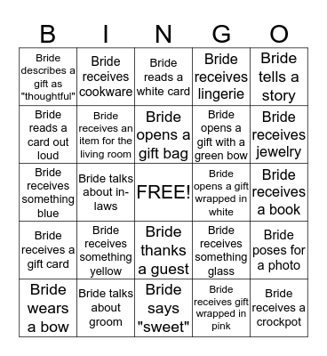 Bridal Shower Bingo Card