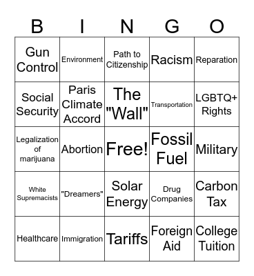 Presidential Debate Bingo Card