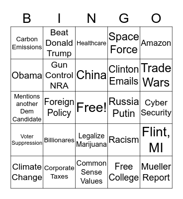 Democratic Debate Bingo 7/31/19 Bingo Card