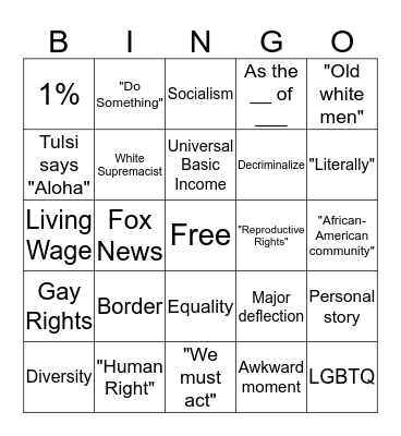 2020 Democratic Debate Bingo Card