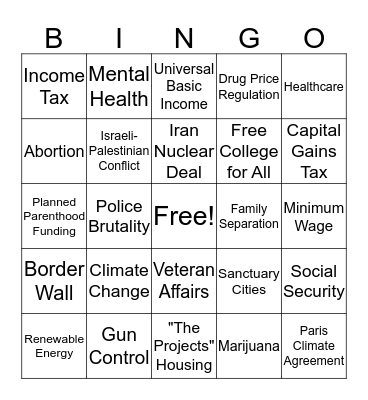 Democratic Primary Debates- 2020 Election Bingo Card