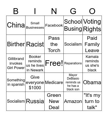 Dem Debate Bingo Card