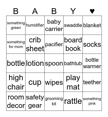 Baby Shower Bingo Card