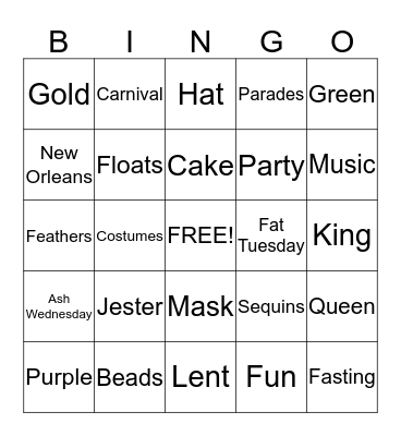 Mardi Gras Bingo Card