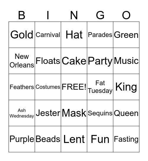 Mardi Gras Bingo Card