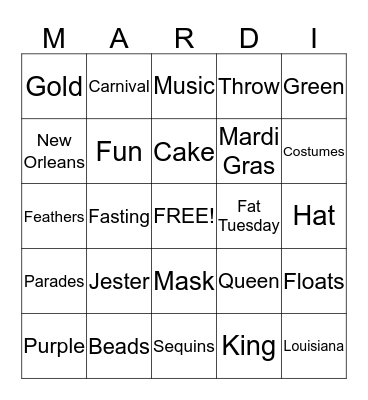 Mardi Gras Bingo Card