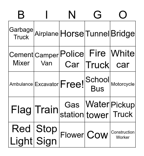 Asher's Road Trip Bingo 2019 Bingo Card