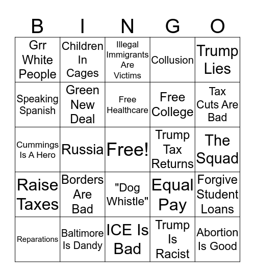 Dem Debate 2 Bingo Card