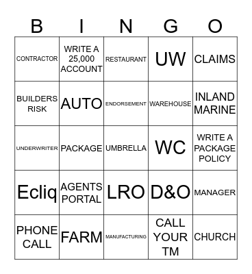 LIBERTY MUTUAL Bingo Card