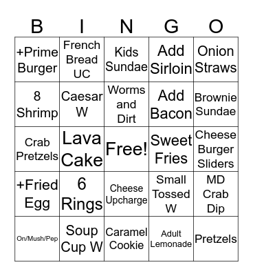 Up Sell! Bingo Card