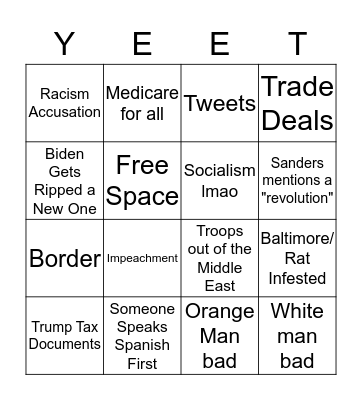 Democratic Debate Bingo Card