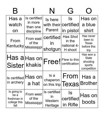 Shooting Sports Bingo Card
