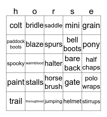 horse bingo Card