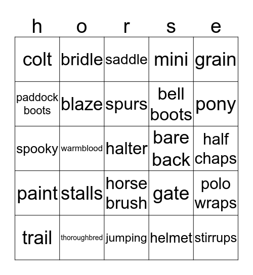 horse bingo Card