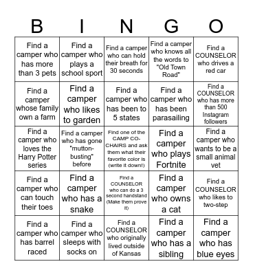 Get To Know You Bingo Card