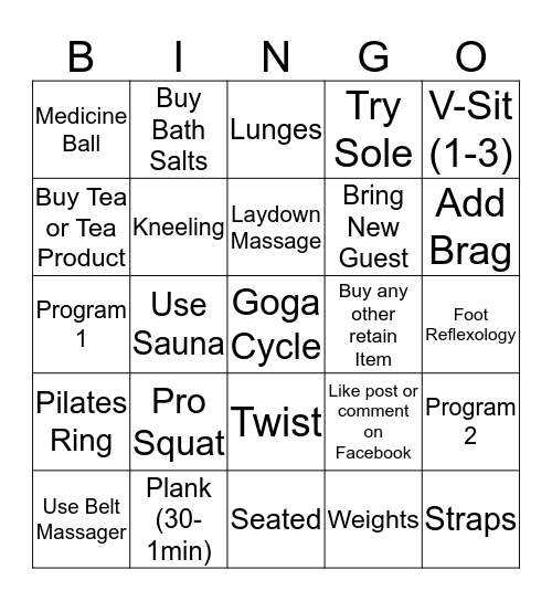 Goga Bingo Card