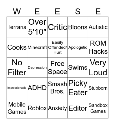 Weese Bingo Card