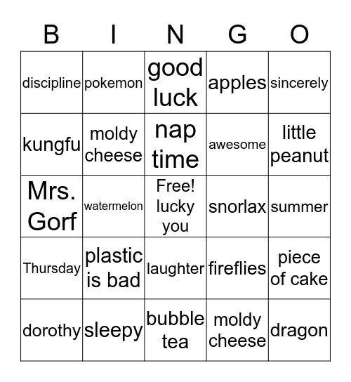 Dorothy is incredibly AWESOME Bingo Card