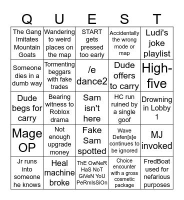 Dungeon Bingo Card
