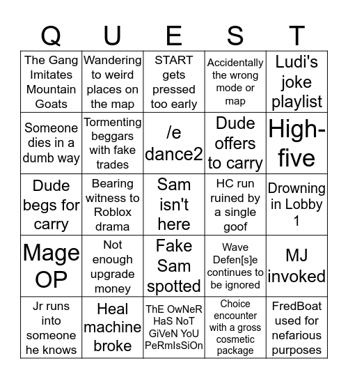 Dungeon Bingo Card