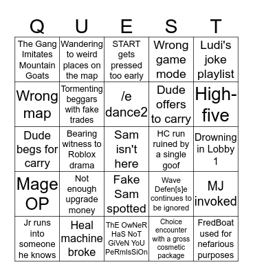 Dungeon Bingo Card