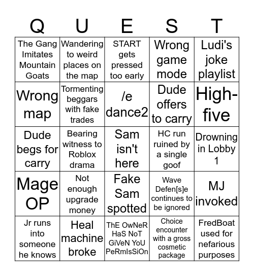 Dungeon Bingo Card