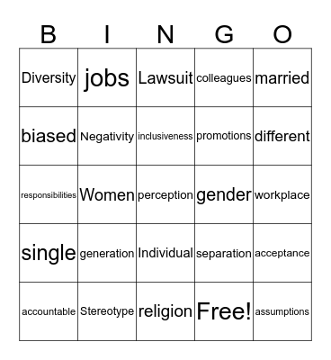 stereotyping Bingo Card