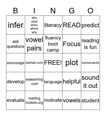 Literacy Bingo Card