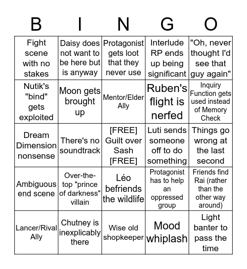 LDRP Saga Bingo Card