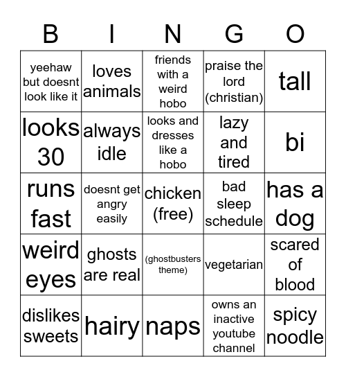 ghosty boi bingo Card