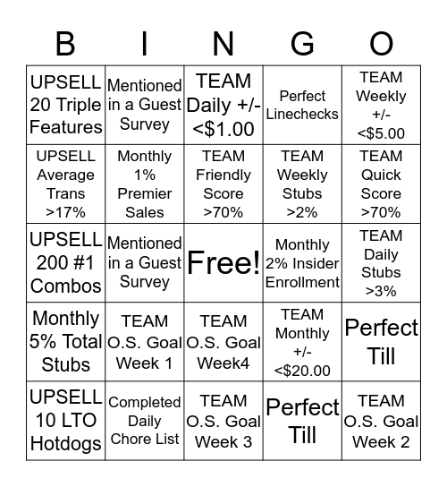 Monthly Bingo Card