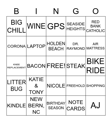 Kathie's 60TH BIG CHILL B-DAY WEEKEND Bingo Card