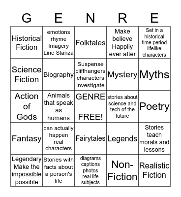 Genre Bingo Card