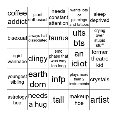 how similar are you to me <3 Bingo Card