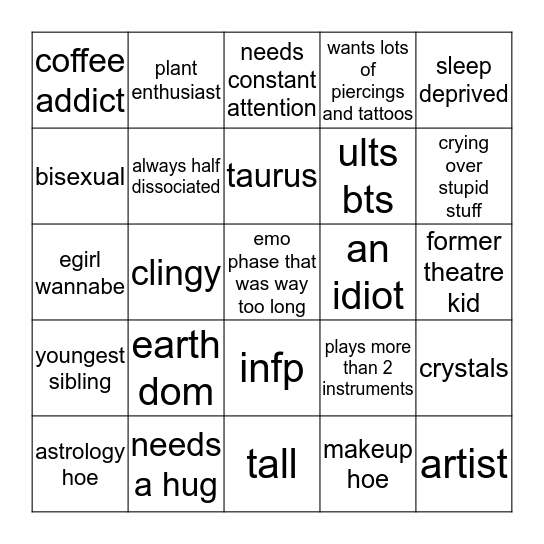 how similar are you to me <3 Bingo Card