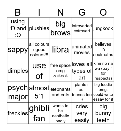 zainab bingo :D Bingo Card