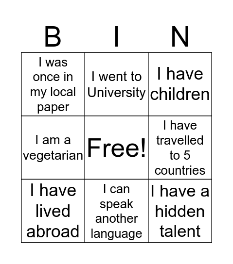 Fun Fact Bingo! Bingo Card