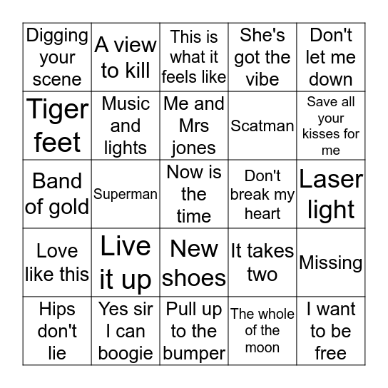 GARY'S MUSIC BINGO Card