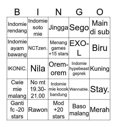 Chlorindita. Bingo Card