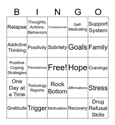 Recovery Bingo Card