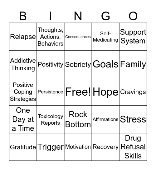 Recovery Bingo Card