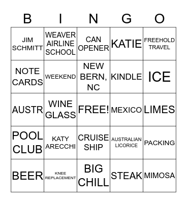 KATHIE's 60TH BIG CHILL B-DAY WEEKEND Bingo Card