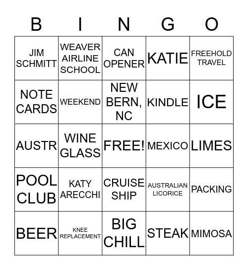 KATHIE's 60TH BIG CHILL B-DAY WEEKEND Bingo Card