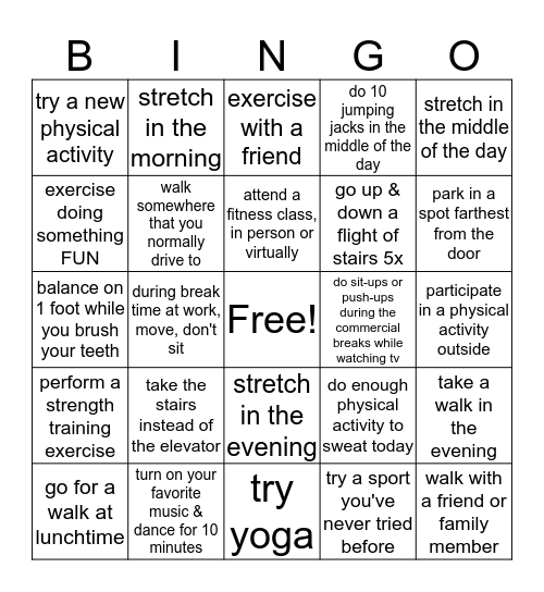 Week 3: Move More Bingo Card