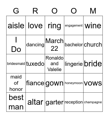 Bridal Shower Bingo Card